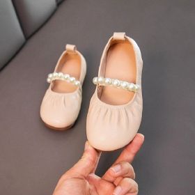 Spring Children Girls Flat Pearl PU Leather Shoes Kids Baby Princess Shoes (Size: 33(insole 20.2cm), Color: pink)