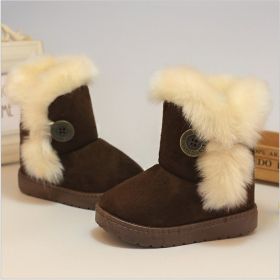 Classic Turned-over Baby Plush Children Boots for Boys Girls 2020 Artificial Fur High Top Keep Warm Kids Shoes Not Smooth C06041 (Size: 10, Color: Brown)