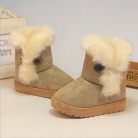 Classic Turned-over Baby Plush Children Boots for Boys Girls 2020 Artificial Fur High Top Keep Warm Kids Shoes Not Smooth C06041 (Size: 2, Color: Beige)