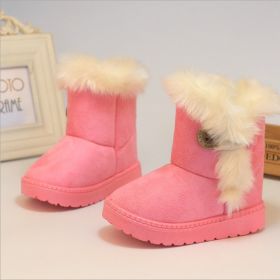 Classic Turned-over Baby Plush Children Boots for Boys Girls 2020 Artificial Fur High Top Keep Warm Kids Shoes Not Smooth C06041 (Size: 2, Color: pink)