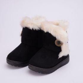 Classic Turned-over Baby Plush Children Boots for Boys Girls 2020 Artificial Fur High Top Keep Warm Kids Shoes Not Smooth C06041 (Size: 1.5, Color: BLACK)