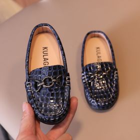 Baby Boys Leather Shoes Kids Casual Flats Children Loafers Slip-on Metal Buckle Chic Moccasins Flats for Wedding Party 21-30 New (Size: 28 (inner 17.3cm), Color: blue)