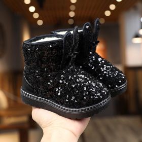 Winter Fashion Children Shoes Girls Boots with Glitter Princess Cute Rabbit Baby Toddler Snow Boots New Kids Short Boots E09133 (Size: 33, Color: BLACK)