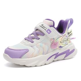 Kids Sneakers Lightweight Girls Running Sport Shoes For Girls Leather Tenis Casual Walking Shoes 3D Decoration Sports Shoes (Size: 29, Color: purple)