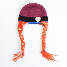 Girl's Hand Braid Hat Hand Hook Patchwork Color Wool Hat (Color: COLOCASIA COLOR)