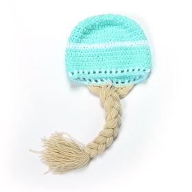 Girl's Hand Braid Hat Hand Hook Patchwork Color Wool Hat (Color: MINT GREEN)