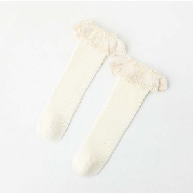 Baby Girl Solid Color Mesh Patched Design Princess Socks (Color: White, Size/Age: M (4-6Y))