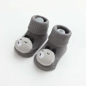 Baby Cartoon 3D Doll Patched Pattern Non-Slip Floor Socks (Color: Grey, Size/Age: XS (0-6M))