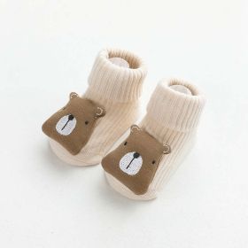 Baby Cartoon 3D Doll Patched Pattern Non-Slip Floor Socks (Color: Beige, Size/Age: S (6-12M))