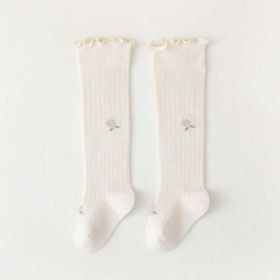 Baby Solid Color Wooden Ear Design Over Knee Socks In Autumn (Color: White, Size/Age: S (6-12M))