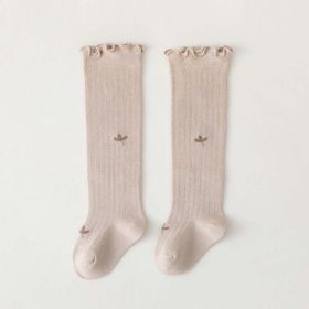 Baby Solid Color Wooden Ear Design Over Knee Socks In Autumn (Color: Khaki, Size/Age: M (1-3Y))