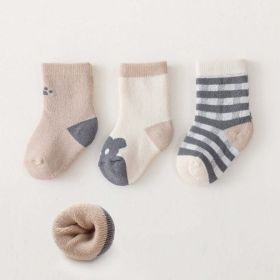 Baby Cartoon Print Pattern Thickened Soft Cotton Socks (Color: Grey, Size/Age: XS (0-6M))