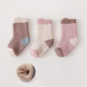 Baby Cartoon Print Pattern Thickened Soft Cotton Socks (Color: Light pink, Size/Age: XS (0-6M))