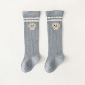 Baby Cartoon Graphic Mid Tube College Style Striped Socks (Color: Grey, Size/Age: XS (0-6M))