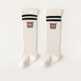 Baby Cartoon Graphic Mid Tube College Style Striped Socks (Color: White, Size/Age: XS (0-6M))