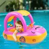 Baby Inflatable Pool Float Car Shaped Toddler Swimming Float Boat Pool Toy Infant Swim Ring Pool with Sun Protection Canopy for 1-3 Year-Old Kids Infa