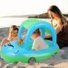 Baby Inflatable Pool Float Car Shaped Toddler Swimming Float Boat Pool Toy Infant Swim Ring Pool with Sun Protection Canopy for 1-3 Year-Old Kids Infa