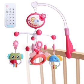 Baby Musical Crib Bed Bell Rotating Mobile Star Projection Nursery Light Baby Rattle Toy with Music Box Remote Control (Color: HotPink)