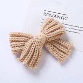 Baby Solid Color Big Knitted Bow Handmade Hairpin (Color: Khaki, Size/Age: Average Size (0-8Y))