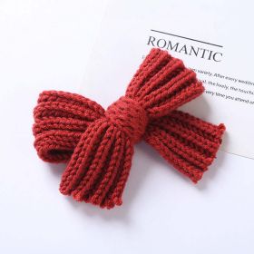 Baby Solid Color Big Knitted Bow Handmade Hairpin (Color: Red, Size/Age: Average Size (0-8Y))