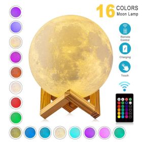 LED Night Lights Moon Lamp 3D Print Moonlight Timeable Dimmable Rechargeable Bedside Table Desk Lamp Children's Leds Night Light (Size: 12cm)