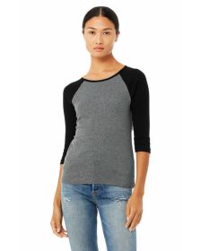 Ladies' Baby Rib 3/4-Sleeve Contrast Raglan T-Shirt - DEEP HTHR/ BLACK - S (Size: S, Color: DEEP HTHR/ BLACK)