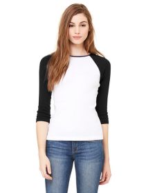 Ladies' Baby Rib 3/4-Sleeve Contrast Raglan T-Shirt - DEEP HTHR/ BLACK - S (Size: S, Color: WHITE/ BLACK)