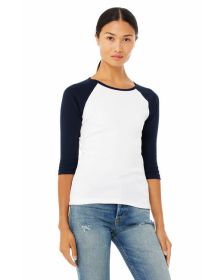 Ladies' Baby Rib 3/4-Sleeve Contrast Raglan T-Shirt - DEEP HTHR/ BLACK - S (Size: L, Color: WHITE/ NAVY)