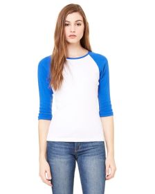 Ladies' Baby Rib 3/4-Sleeve Contrast Raglan T-Shirt - DEEP HTHR/ BLACK - S (Size: S, Color: WHITE/ TR ROYAL)