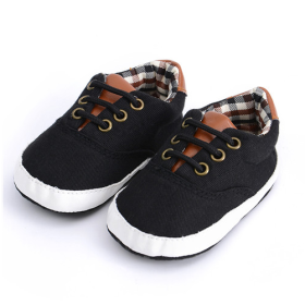 Solid color casual lace soft bottom baby canvas shoes baby shoes toddler shoes (Size: 12cm, Color: BLACK)