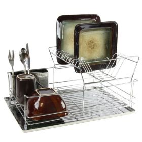 Multiful Functions Houseware Kitchen Storage Stainless Iron Shelf Dish Rack (Size: 15.5 In, Color: Silver)