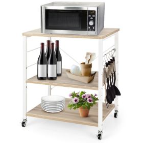 Kitchen Helper Oven Storage Cart 3-Tier Kitchen Baker's Rack With Hooks (Size: 23.5'' x 16'' x 29'', Color: Light Brown)