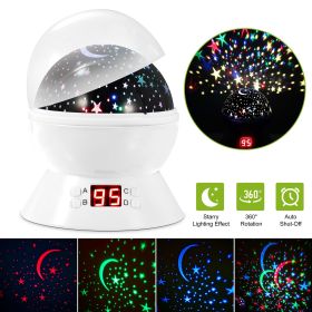 LED Projector Lamp Kids Night Light Star Moon Projection Night Lamp 360 Degree Rotation Timer (Color: White)