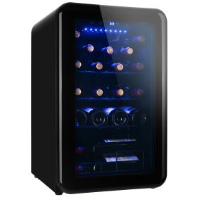 Wine Cooler Countertop Freestanding Wine Cellars Champagne Chiller Digital Temperature Control UV-Protective 24 Standard Bottle (Color: BLACK)