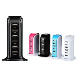 Smart Power 6 USB Colorful Tower for Every Desk at Home or Office charge any Gadget (Color: blue)