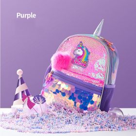 School Backpacks for Kids Girls - SUNVENO Girls Unicorn Backpacks Preschool Girls Bag Sequins School Bag Toddler Backpack Animal for Children 3-8 Yrs (Color: purple)