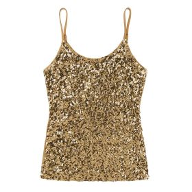 Sequins Women Vest Tops Fashion Shimmer Flashy Embellished Halter Neck Sleeveless Tank Tops for Night Clubwear Stage Performance (Size: One Size, Color: Type B - Gold)