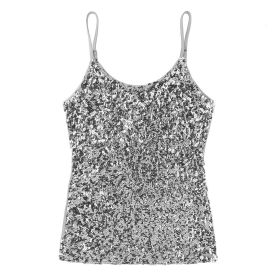 Sequins Women Vest Tops Fashion Shimmer Flashy Embellished Halter Neck Sleeveless Tank Tops for Night Clubwear Stage Performance (Size: One Size, Color: Type B - Silver Gray)