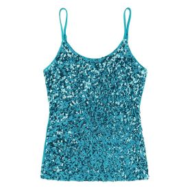 Sequins Women Vest Tops Fashion Shimmer Flashy Embellished Halter Neck Sleeveless Tank Tops for Night Clubwear Stage Performance (Size: One Size, Color: Type B - Lake Blue)