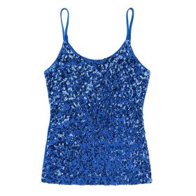 Sequins Women Vest Tops Fashion Shimmer Flashy Embellished Halter Neck Sleeveless Tank Tops for Night Clubwear Stage Performance (Size: One Size, Color: Type B - Royal Blue)