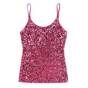 Sequins Women Vest Tops Fashion Shimmer Flashy Embellished Halter Neck Sleeveless Tank Tops for Night Clubwear Stage Performance (Size: One Size, Color: Type B - Rose)