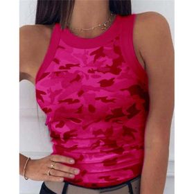 2023 Summer Women Print Top Fashion Women Casual Army Camo Camouflage (Size: XXL, Color: Rose red)