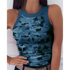 2023 Summer Women Print Top Fashion Women Casual Army Camo Camouflage Tank Sleeveless O-neck Slim Vest T-Shirts (Size: XL, Color: blue)