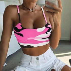 2023 Summer Women Print Top Fashion Women Casual Army Camo Camouflage Tank Sleeveless O-neck Slim Vest T-Shirts (Size: XXL, Color: Pink 02)