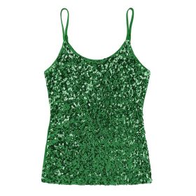 Sequins Women Vest Tops Fashion Shimmer Flashy Embellished Halter Neck Sleeveless Tank Tops for Night Clubwear Stage Performance (Size: One Size, Color: Type B - Green)