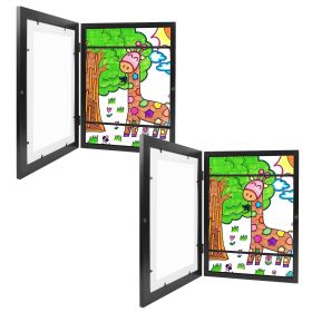 Kids Art Frame Front Opening Wooden Frame Artwork Display Storage Frame Picture Frame Wall Display for Photo Art Projects Picture Children Drawing (Size: A3, Color: BLACK)