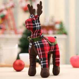 Christmas Decoration Pendant Festival Deer Reindeer Plaid cloth Doll House Table Ornaments Christmas Tree Elk Kids New Year Gift (Color: 1)