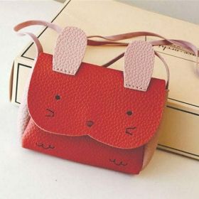 Pudcoco Baby Kids Girls Pu Leather School Bag Shoulder Bag Cartoon Cat (Color: Red)