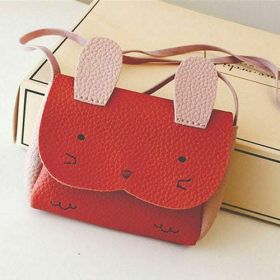 Rabbit Purses Bag Baby Kids Girls PU Leather Shoulder Bag (Color: Red)