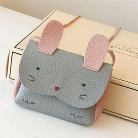 Rabbit Purses Bag Baby Kids Girls PU Leather Shoulder Bag (Color: Gray)